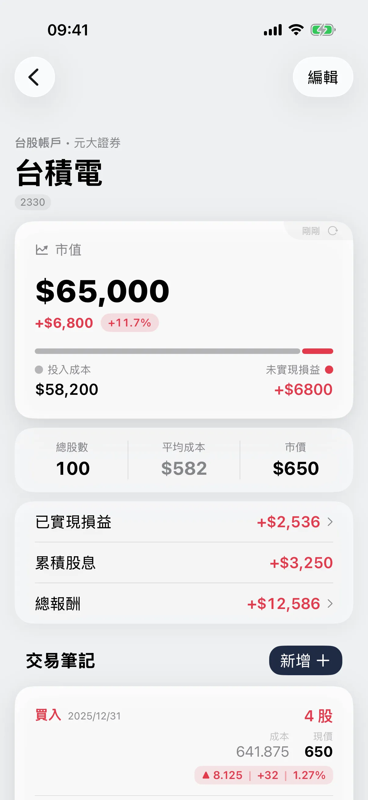 持倉詳情畫面
